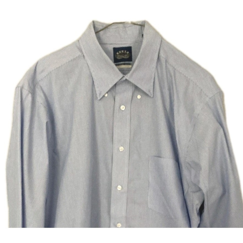 Eagle Shirtmakers Shirt Mens 17.5 (36/37) XL Blue Stripe Non Iron Stretch Collar